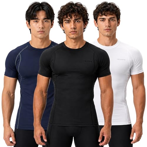 Image of DEVOPS 3 Pack Men's Athletic Short Sleeve Compression Shirts