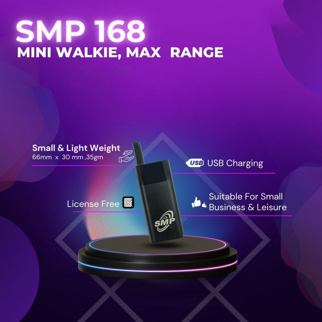 SMP 168 Mini Walkie Talkies for Adults Mini 2 Way Radio Rechargeable, Long Range, 25 Channels, Light Weight, Digital Display - Image 3