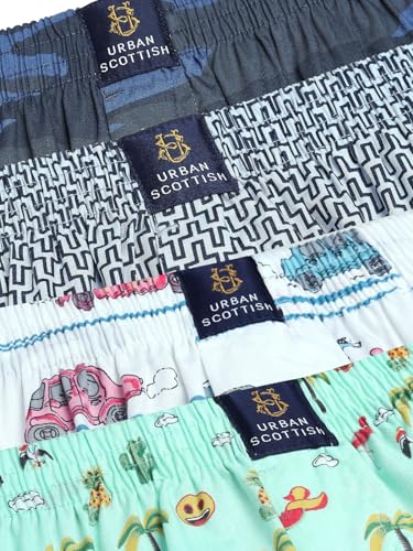 Image of Urban Scottish Ultra-Comfortable Men's Boxer Pants (Pack of 4), 100% Cotton with Stylish Print, Soft & Stretchy Elastic Waist Band, Dynamic Movement & Hardwearing Stitching,Breathable Gentle Snug Fit