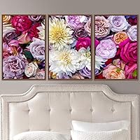 3 Piece Framed Canvas Wall Art Assorted Clusters and Colorful Bouquet Canvas Prints Home Artwork Decoration for Living Room,Bedroom - 16