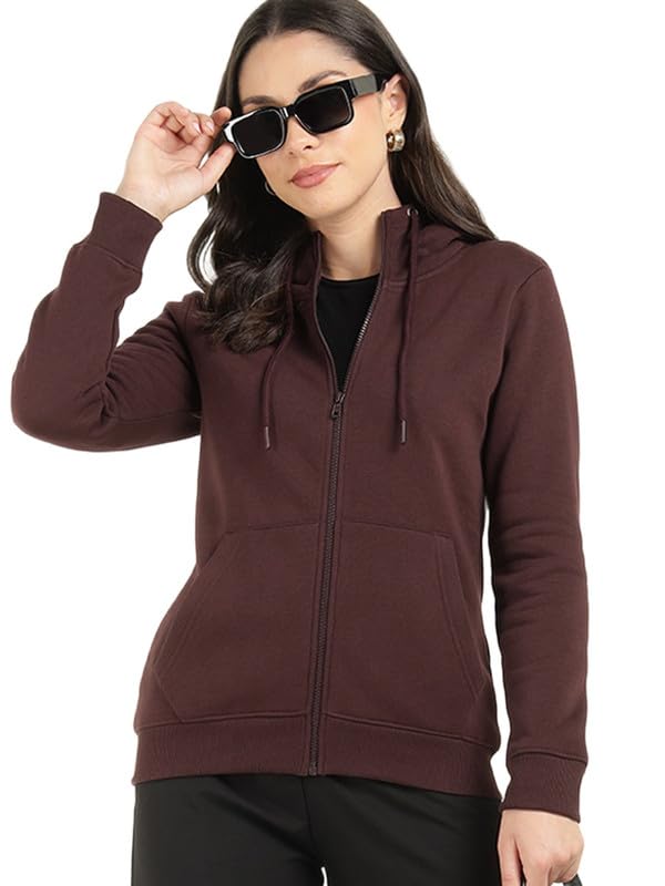 Women Solid Hooded Anti Odour Fleece Front-Open Sweatshirt-image-40