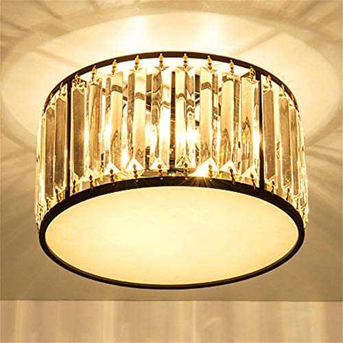 BAYCHEER Modern Ceiling Lighting Fixtures Drum Shade Ceiling Fixture Crystal Flush Mount Ceiling Light Indoor Lighting 3 Lights for Study Room, Bedroom,Living Room Black 12.5inch