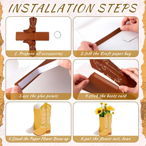 Image of 12 Set Boho Western Boots Flower Boxes Centerpiece Boot Shape Gift Boxes Party Decoration Vase Centerpieces for Tables Boots Rodeo Birthday Baby Shower Supplies(Cute Cowboy)