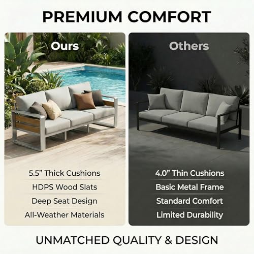 Image of ZANDOR Aluminum Outdoor Patio Furniture Set with Table,4 Seat, Silver | Rustproof,High weight capacity,Water-repellent,Washable Cover,All-Weather Resistant,Easy clean,for Poolside Backyard Deck