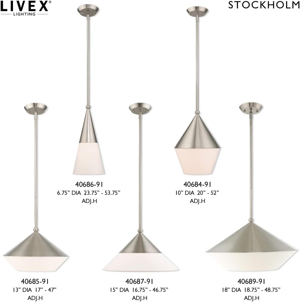 Stockholm Brushed Nickel 1-Light Mini Pendant with Off-White Shade