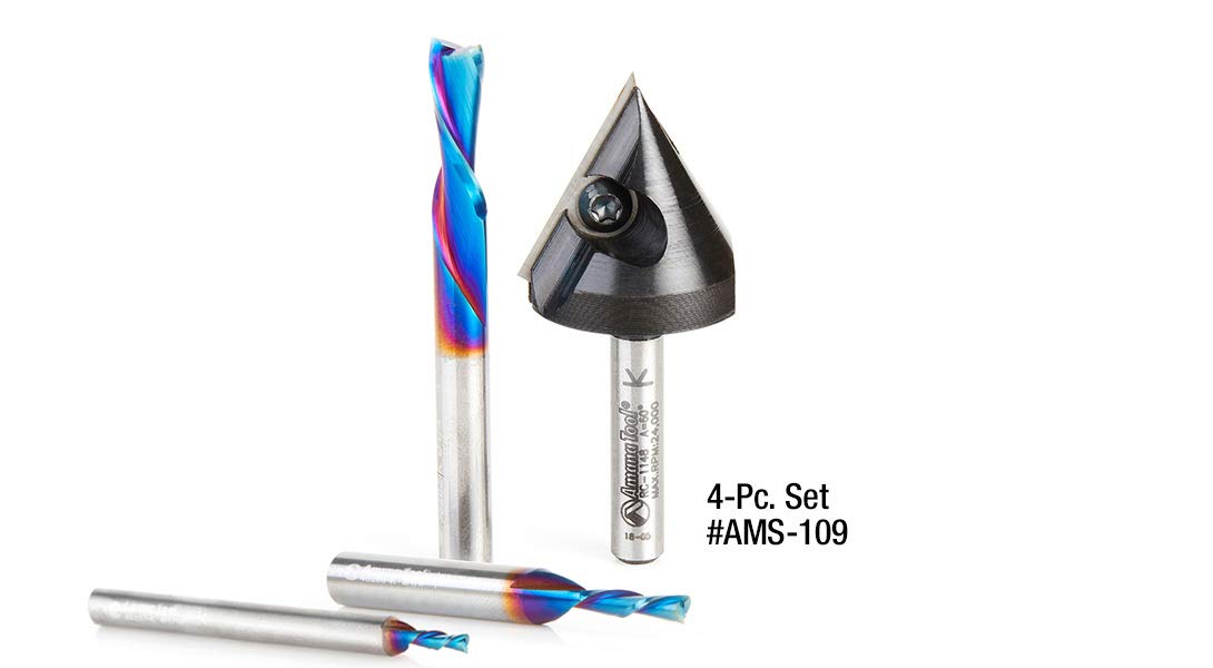 Amana AMS-119 Matt's Shapeoko CNC Router Bit Starter 3-Pc Pack, 1/4" Shank