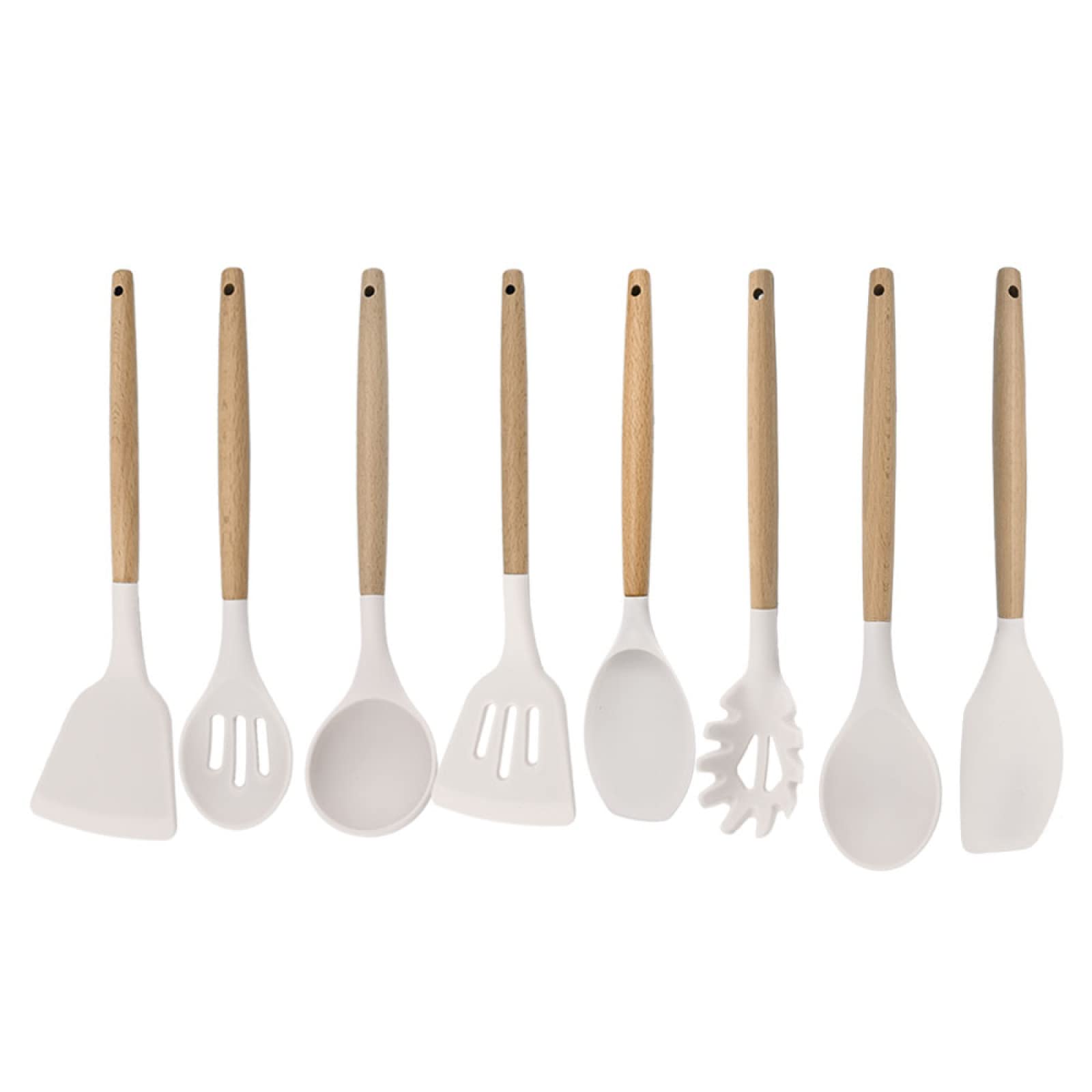 GTHTUHFD Cooking Spatulas And Spoons,Spoon Setcooking Utensils Set Silicone Kitchen Utensil Nonstick Cooking Utensils Wooden Handle Cookware Baking Gadget Set,White 8pcs
