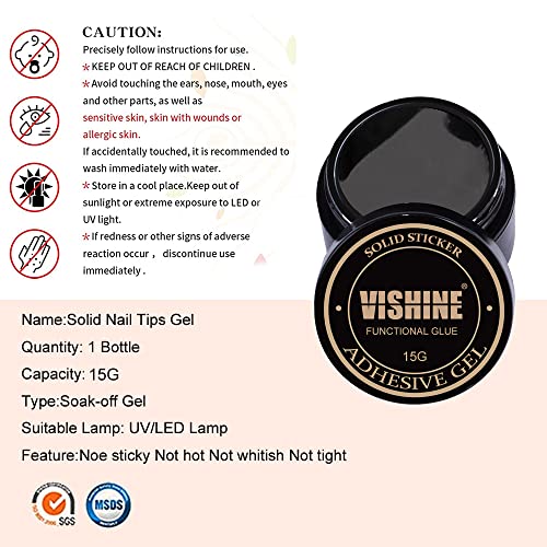 Vishine Solid Nail Tips Gel Glue, Nail Extension Gel, Nail Art Gel Paint Solid Patch Glue, Rhinestone Glue Gel, Glue For Press On Nails For Nail Easy Diy At Home 15G #TOP4