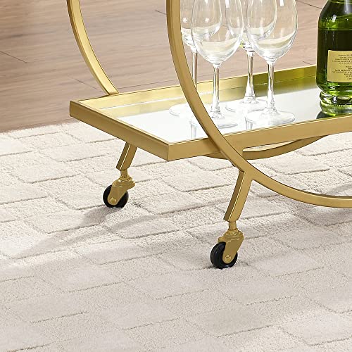 Firstime & Co. Gold Odessa Bar Cart, 2 Tier Mobile Mini Bar, Kitchen Serving Cart And Coffee Station With Storage For Liquor, Metal And Mirror, Modern, 28 Inches #TOP3