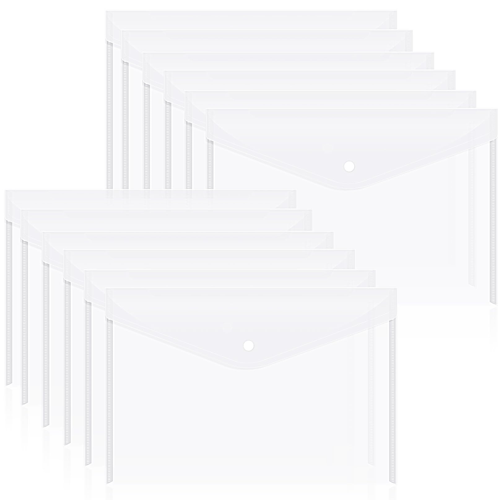 12pcs Plastic Filing Envelopes with Snap Button Closure ，Clear Document Folders for Letter A4 Size Files ，Poly Folders，for School and Office Supplies（