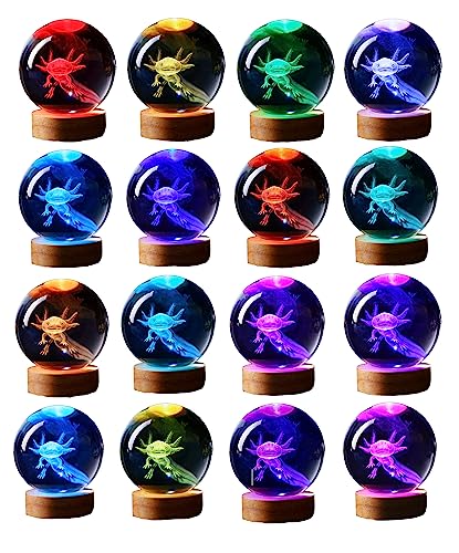 axolotl lamp,3.15 inch 3D K9 Crystal Ball Axolotl Night Light with Wooden Base,16 colors change,remote control,color box,Birthday Christmas axolotl Gift - Image 3