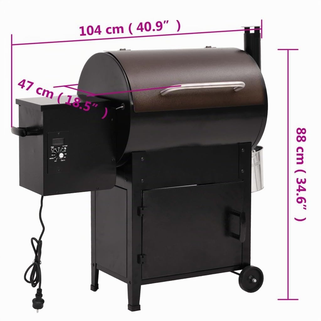 vidaXL Pelletgrill mit Schornstein, Pelletsmoker mit Altöl Behälter, Holzpelletgrill mit großem Temperaturbereich, Grillwagen Pellet Grill, Schwarz Eisen