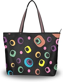 Borsa grande tote astratta retrò anni '60 anni '70 cerchi quadrati borse moda grande borsa tote con cerniera con cerniera per donna signora ragazze adulto