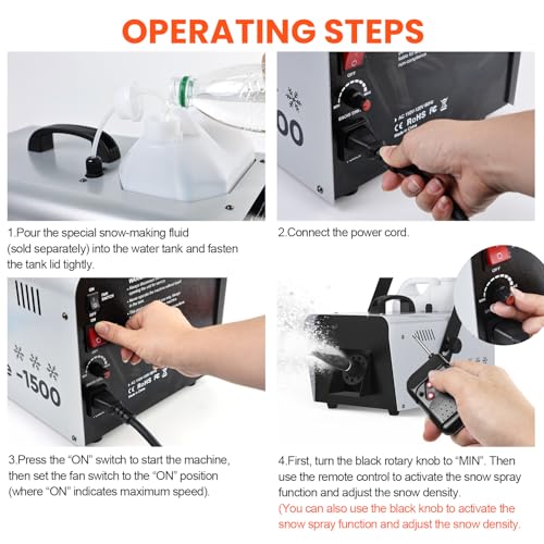 Image of UPGREY 1500W Snow Machine for Outdoors and Indoors, Fake Snow Maker for Party with Remote Controller and Handle