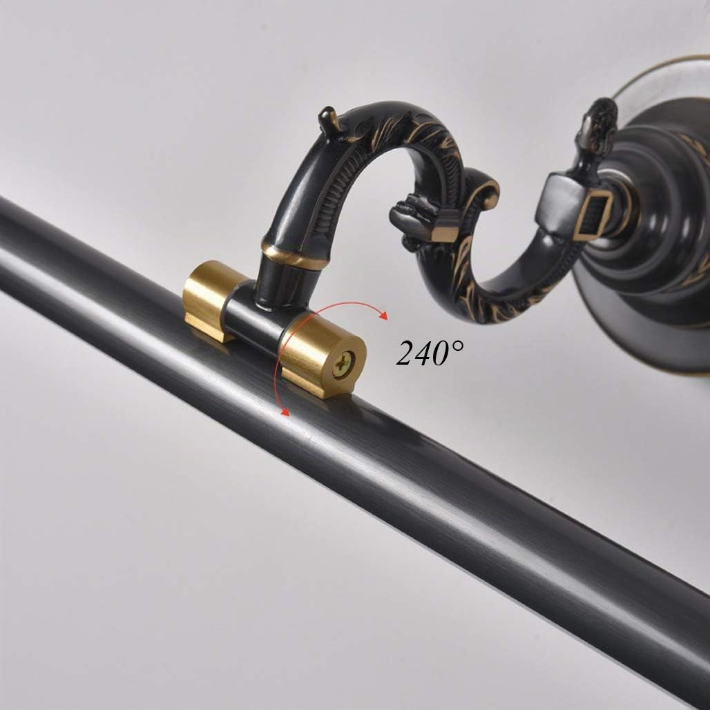 LED Lampada da Specchio Bagno, 7W 630lm Lampada da Bagno Ottone Vintage, Lampada da Parete a LED 4000K IP44 Luce Specchio Bagno, 240° Regolabile Luce per Trucco, Anti Ruggine, 35cm,Nero