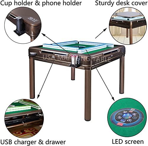 Mesa automática de Mahjong estilo comedor 4 patas con 4 cargadores USB miniatura 6