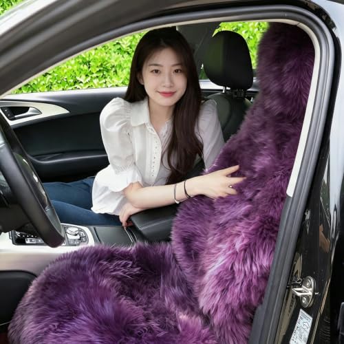 Image of OGLAND Fluffy Sheepskin Car Seat Cover for Soft Auto Fur Pet Cushion Pad