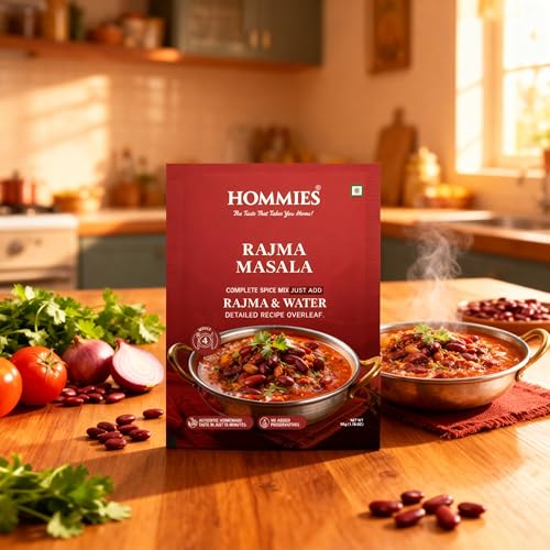 Image of Hommies Mixed Curry Spice Combo (Pack of 4) | Vegetable Biryani, Chana /Chole Masala, Rajma Masala & Kaju Curry Masala | Ready to Cook | Just Add Basics | Serves 4 Each | Vegetarian | No Preservatives| Pack of 4 (50g Each, Total 200g) (Combo of 4-3)