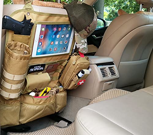 Image of Upgrade Tactical Seat Back Organizer Molle Car Seat Organizer with 4 Detachable Pouches: Trauma Medical Pouch, Water Bottle Pouch, Vehicle Protector Organizers (Modern B TAN)