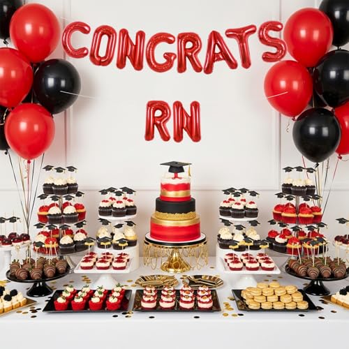 Image of TONIFUL 2026 Nurse Graduation Decorations Red Congrats RN 2026 Balloons 16 Inch RN 2026 Banner Class of 2026 Registered Nurse Balloons Decorations 2026 Nursing Graduation Party Supplies