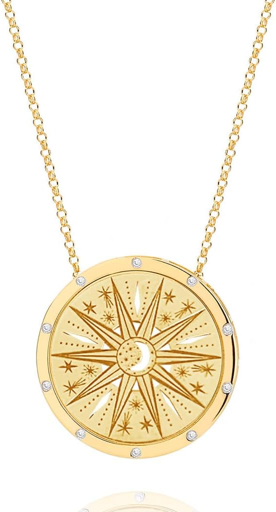 Minimalist Sun Moon Star Tarot Round Pendant Necklace Ins Cool 18K Gold Plated Stainless Steel Sweater Chain Titanium Steel Necklace Choker Chain