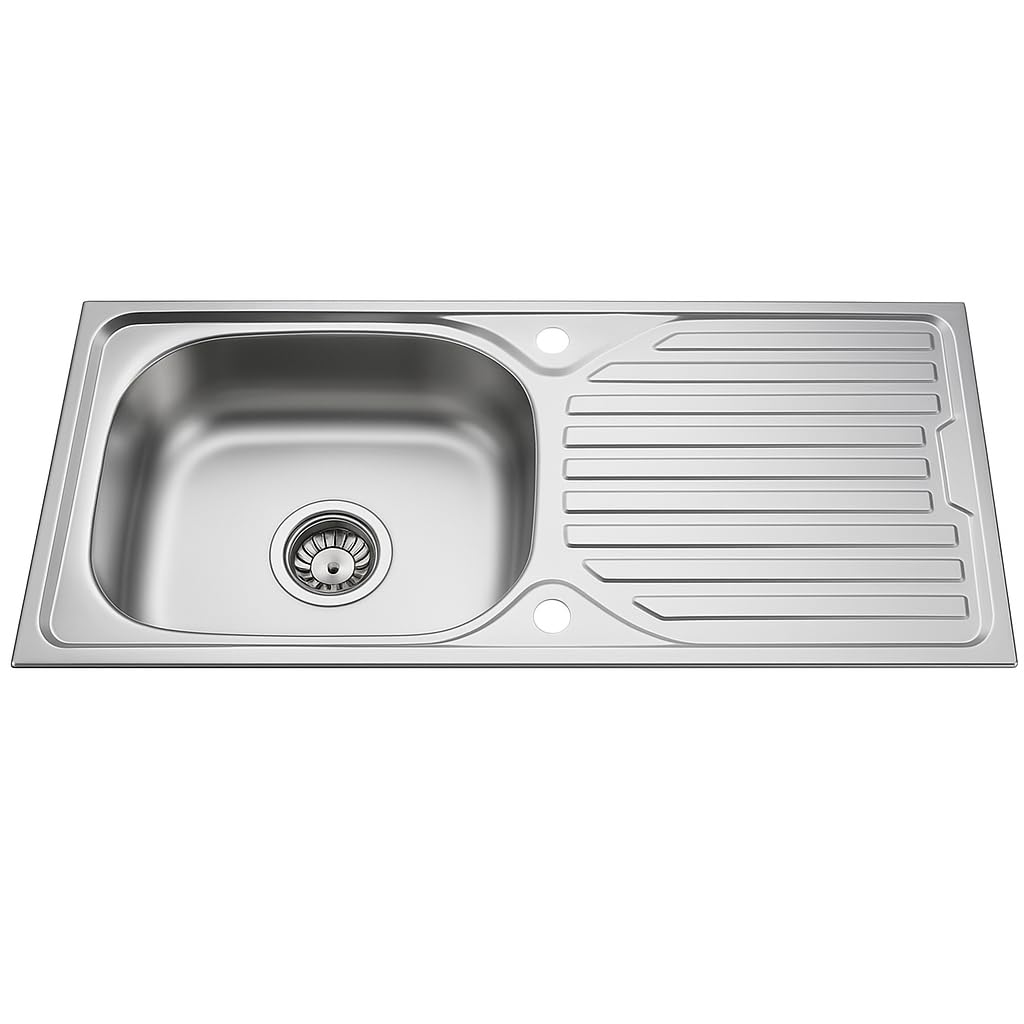 Edelstahl Küchenspüle 86x43,5 cm mit Küchenarmatur – Einbauspüle 1 Becken mit Abtropffläche – Spülbecken Edelstahl 304 rostfrei inkl. Siphon & Chrom-Armatur – Komplettset