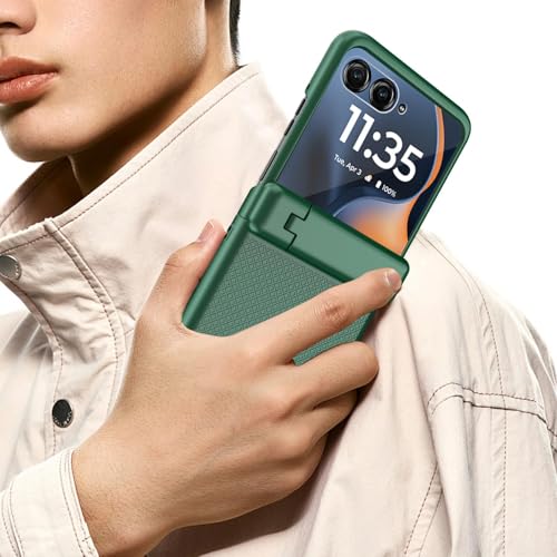 Image of Kapa Textured Grip with Stand Hinge Protection Back Cover for Moto Razr 50 Ultra | with [Inbuilt Glass] Full Body Shockproof Hard Back Case (Green)