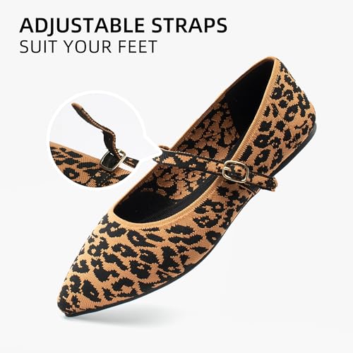 Image of Soesyi Pointed Toe Flats Knit Ballet Flat Shoes for Women Comfortable with Adjustable Strap,Washable Dressy Casual Flats for Work Office