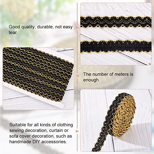 Fingerinspire 13 Yards Gimp Braid Trim Gold Edge Woven Braid Trim 1/2 Inch Black Metallic S Wave Braid Trim Sewing Polyester Handcraft Gimp Trim For Curtain Slipcover Diy Costume Accessories #TOP3
