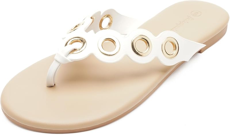FUNKYMONKEY Women's Circular Rivets Flip Flops Summer Slip On Fashion Thong Sandals for 2025