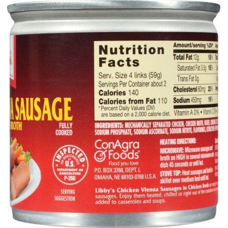 Libby's Vienna Sausage In Chicken Broth 4.6 Oz. Can (4 Cans) #TOP3