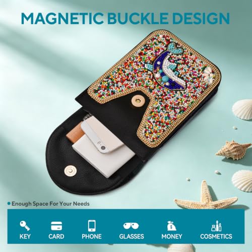 Image of Small Beaded Crossbody Bag for Women, Boho Cell Phone Shoulder Purse Wallet with Handcrafted Colorful Beads
