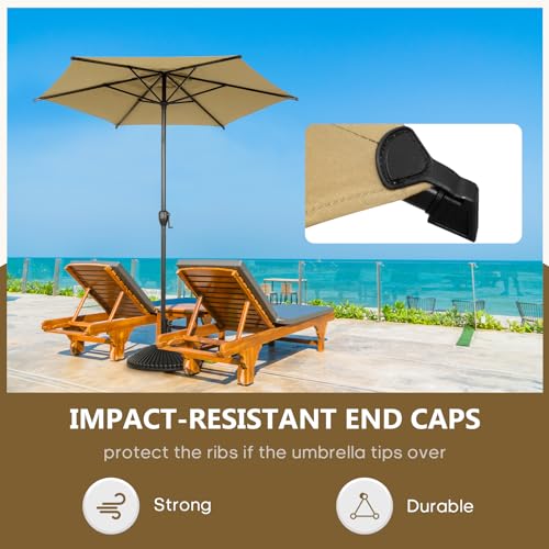 Image of Abba Patio 7.5FT Lyon Outdoor Patio Umbrella Outdoor Table Umbrella with Push Button Tilt and Crank Market Umbrella 6 Sturdy Ribs UV Protection Waterproof for Garden Deck Backyard Pool Tan