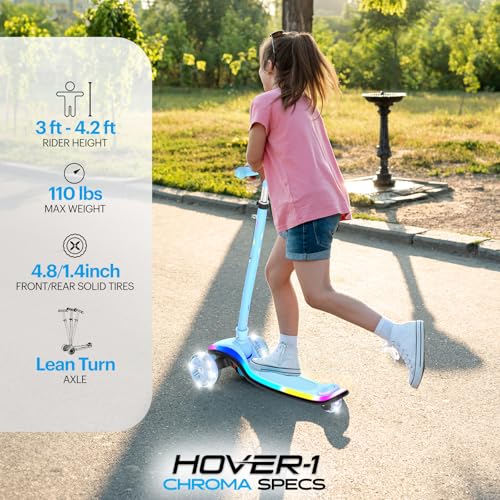 Image of Hover-1 Chroma Folding Kick Scooter for Kids with Multicolor Wheel Lights, 3 inch Front Wheels, Rear Foot Brake, and 110 LB Weight Capacity