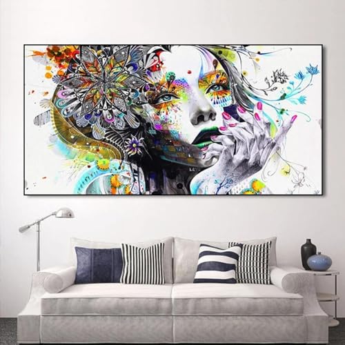 Tableau pop art graffiti pour decoration de salon moderne affiche coloree de fille avec cadre