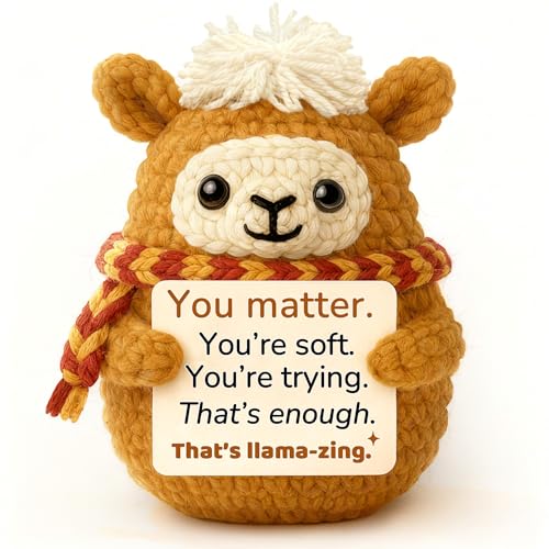 Krinisou Positive Animals Crochet Llama, You Matter Emotional Encouragement Alpaca Plush with Support Card, Uplifting Comfort Thinking of You Stress Relief Gift for Women Men Friend