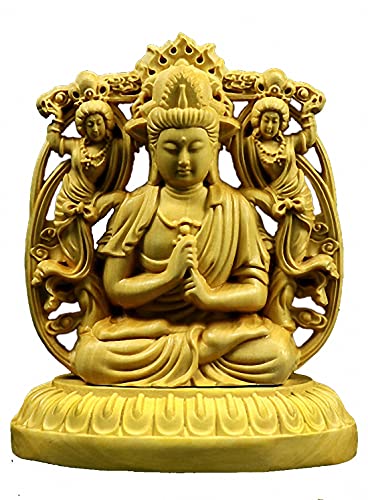 Desconocido Madera de boj Natural Tallada a Mano Fengshui Animal del Zodiaco 8 Estatua Protectora de la deidad (Shakyamuni Tathagata Buddha)