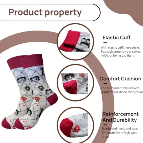 Cute Socks For Women Betty Boop Cartoon Character Crew Socks-3 Pairs Pack3