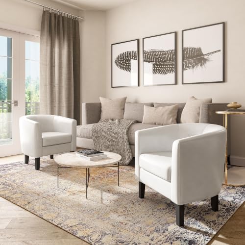 Image of BELLEZE Accent Barrel Chair, Club Tub Sofa Corner Chair with Flared Legs and Cozy Soft Padding for Living Room Bedroom Waiting Room - White