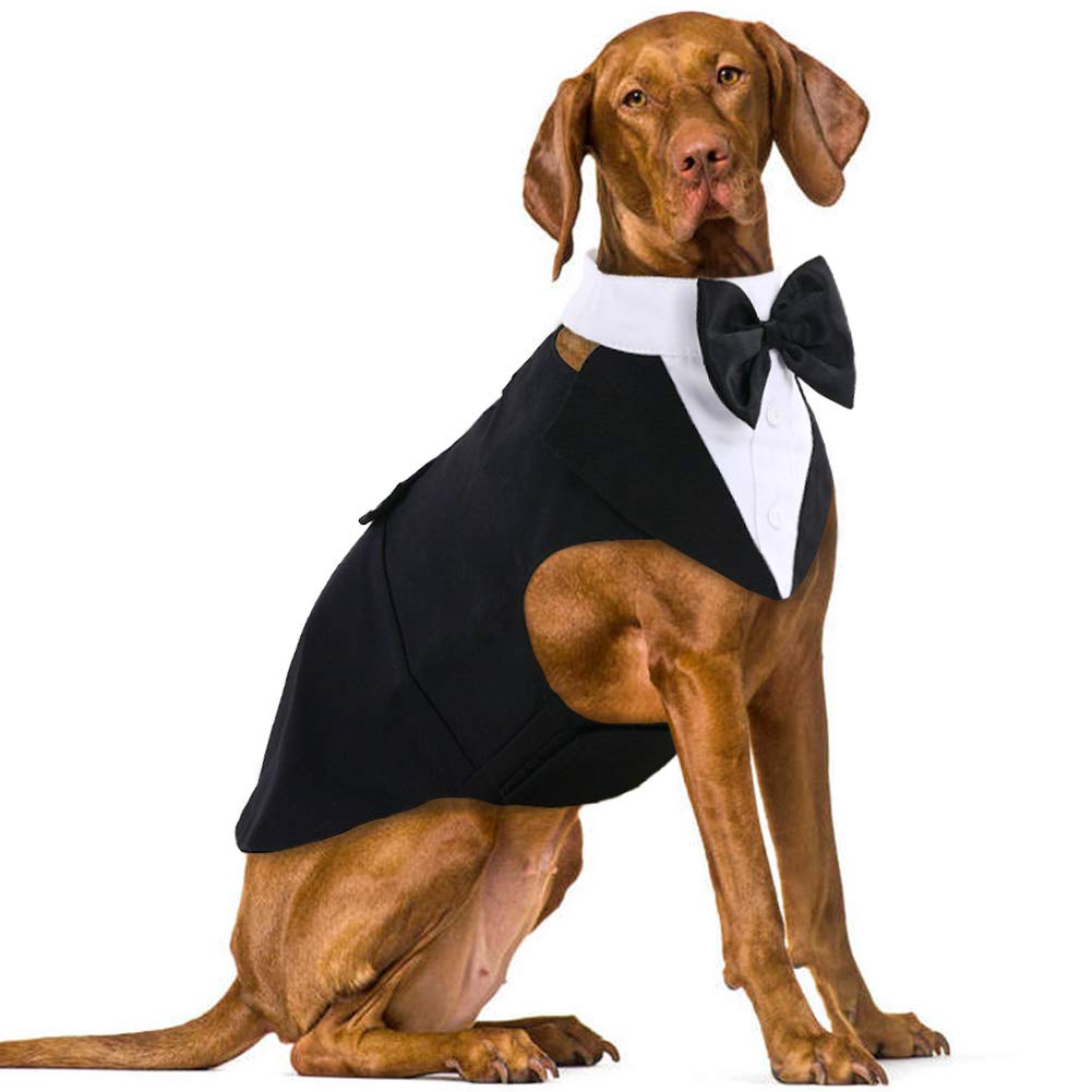 IDOMIK Dog Tuxedo for Small Medium Large Doggie, Detachable Dog Formal Wedding Suit with Tuxedo Vest & Bow Ties Collar & Bandana Scarf Set, Wedding