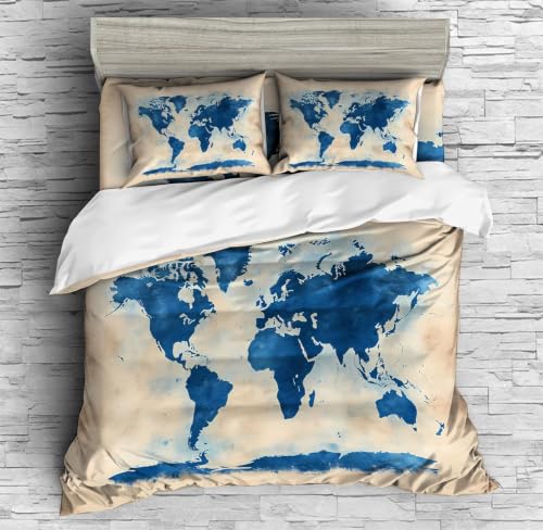 Parure de lit carte du monde 3D en microfibre douce premium M.2339