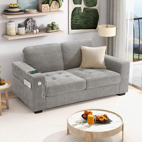 Image of Hanherry 70 inch Loveseat Sofa for Living Room, Modern Comfy Couch with Medium Firm Seat Cushion, Removable Cover,Wide Armrest,USB /Type-C Port,Chenille Fabric Couches for Small Space,Apartment,Bedroom