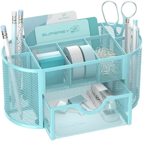 SUPEASY Mesh Desk Organizer, Desk Accessories & Workspace Organizers with Drawers, Pencil Holder for Desk with 9 Compartments for Office Supplies, School, Classroom, 8.6 x 4.3 x 4.1 Inch, Black 7