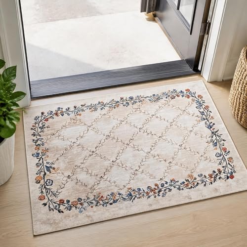 GarveeHome 2x3 Area Rug, Low Pile & Non Slip Small Indoor Entry Rug, Beige