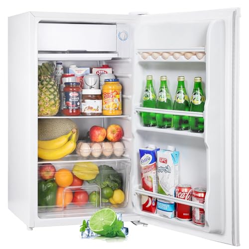 Upstreman 91L Kühlschrank mit Gefrierfach (Kühlfach), Kleiner Kühlschrank mit Gemüsefach und Eierhalter, Mini-Kühlschrank für Wohnheim, Büro, Schlafzimmer, Weiß-BR321