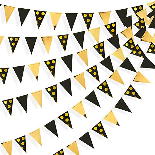 39Ft Lamina d'oro Nero Polka DOT Pennant Banner