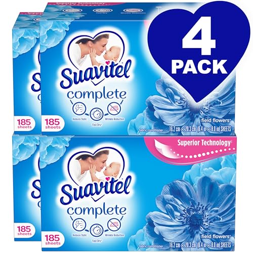 Suavitel Hojas de secado de suavizante completo de flores de campo, 185 unidades, 4 unidades