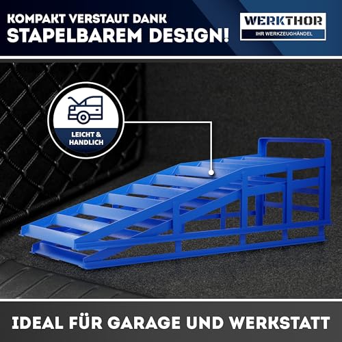 WERKTHOR Auffahrrampe PKW Metall - [2er Set] Auffahrrampen für maximalen Halt [