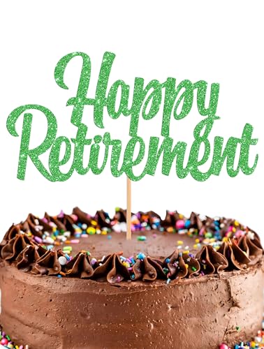 Decoración para tarta de jubilación feliz – Decoración de pastel de fiesta de jubilación verde con purpurina, púas para decoración de pasteles jubilados, letrero de feliz jubilación, accesorios para