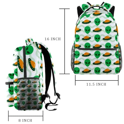 Sac à dos d'école imprimé Alien vert et vaisseau spatial